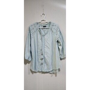 Lane Bryant Light Blue Peasant Style V-Neck 3/4 Sleeve EUC Women's Size 10/12